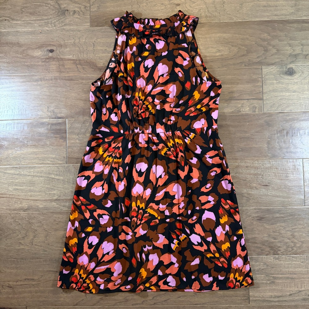 Cabi 4454 Pink Orange Abstract Floral Ruffle Neck Sleeveless Dress Womens‎ L - Picture 4 of 6